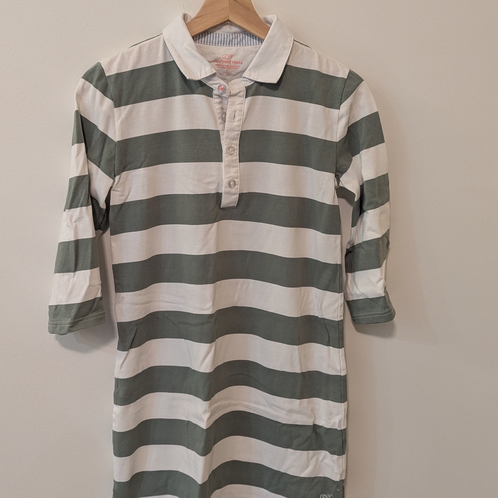 Vineyard Vines Girls Rugby Green Striped Polo Dress Size Large